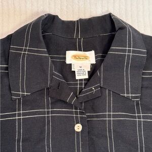 Talbots women’s Black windowpane Plaid Collared button up Shirt blouse
